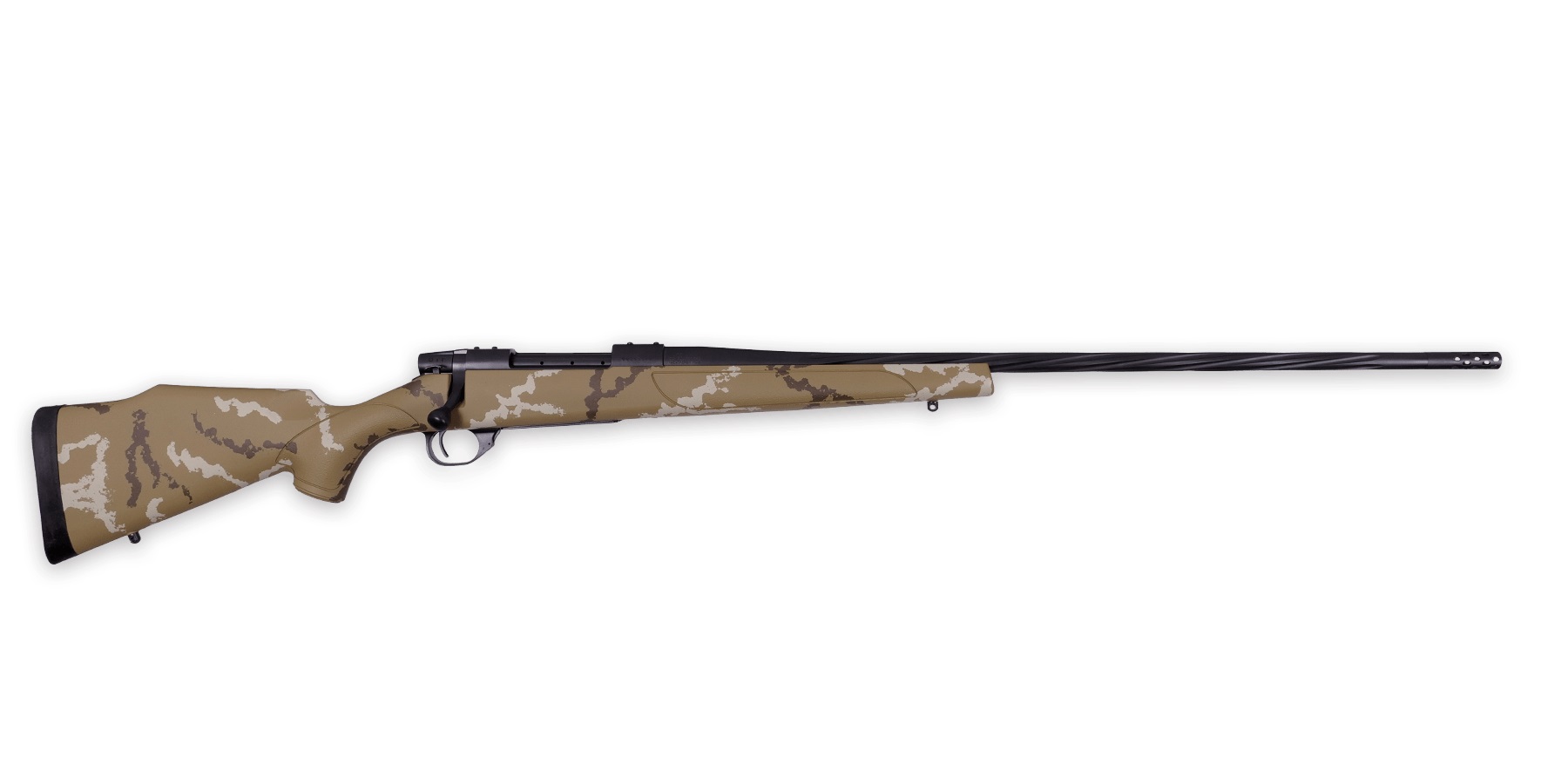 Weatherby Vanguard Outfitter bolt-action rifle with tan Monte Carlo synthetic stock