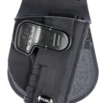 a black holster with a clip