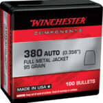 133811 Winchester Ammo WB380MC95X Centerfire Handgun Reloading 380 ACP .356 95 gr Full Metal Jacket 100 Per Box/ 10 Case