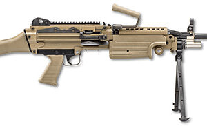 FN M249S semi-automatic rifle 5.56 NATO 18.5 inch in Flat Dark Earth with bipod and carry handle