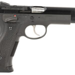 a black gun with a white background with Springfield Armory in the background