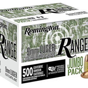 Remington Ammunition R27779 Range Jumbo Pack 9mm Luger 115 gr Full Metal Jacket/ 500 Per Box