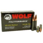 300AAC Wolf Polyformance Rifle Ammunition .300 Blackout 145gr FMJ 1985 fps 20/ct