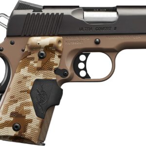 Kimber Ultra Covert II .45 ACP 3-inch pistol, Dark Earth KimPro II frame, matte black slide, digital camo grips