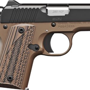 Kimber Micro Desert Night .380 ACP pistol with desert tan frame, black slide and tan/black G10 grips