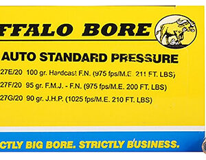 Buffalo Bore Ammunition 27G20 Standard Pressure Strictly Business 380ACP 90gr Jacket Hollow Point 20 Per Box/12 Case