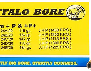 Buffalo Bore Ammunition 24B20 Personal Defense Strictly Business 9mmLuger +P+ 124gr Jacket Hollow Point 20 Per Box/12 Case