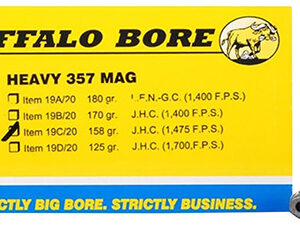 Buffalo Bore Ammunition 19C20 Heavy Strictly Business 357Mag 158gr Jacket Hollow Point 20 Per Box/12 Case