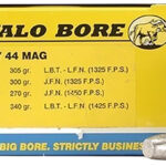 80766 Buffalo Bore Ammunition 4D20 Heavy Strictly Business 44Rem Mag +P+ 340gr Lead Flat Nose 20 Per Box/12 Case