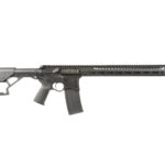 a black rifle with a long gun stock