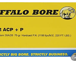Buffalo Bore Ammunition 30A20 Personal Defense Strictly Business 32ACP +P 75gr Hard Cast Flat Nose 20 Per Box/12 Case