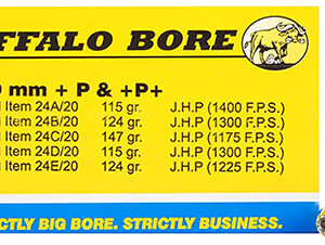 Buffalo Bore Ammunition 24A20 Personal Defense Strictly Business 9mmLuger +P+ 115gr Jacket Hollow Point 20 Per Box/12 Case