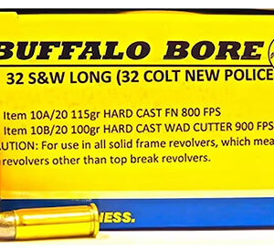 Buffalo Bore Ammunition 10A20 Personal Defense Strictly Business 32S&W Long 115gr Hard Cast Flat Nose 20 Per Box/12 Case