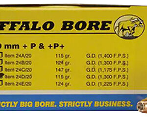 Buffalo Bore Ammunition 24D20 Personal Defense Strictly Business 9mmLuger +P 115gr Jacket Hollow Point 20 Per Box/12 Case