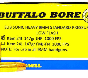 Buffalo Bore Ammunition 24I20 Subsonic Strictly Business 9mmLuger Subsonic 147gr Jacketed Hollow Point 20 Per Box/12 Case