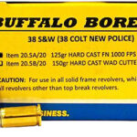 86245 Buffalo Bore Ammunition 205A20 Personal Defense Strictly Business 38S&W 125gr Hard Cast Flat Nose 20 Per Box/12 Case