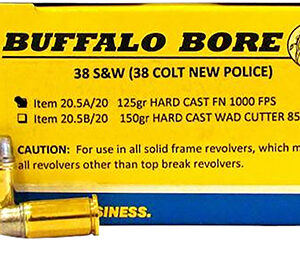 Buffalo Bore Ammunition 205A20 Personal Defense Strictly Business 38S&W 125gr Hard Cast Flat Nose 20 Per Box/12 Case