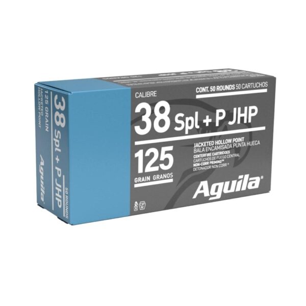 AU1E382527 CenterfireJHP Aguila Handgun Ammunition .38 Spl(+P) 125gr JHP 1200 fps 50/ct