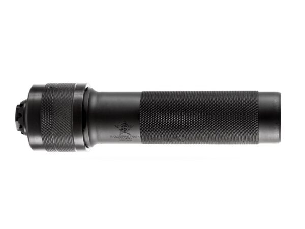 a black flashlight with a white background