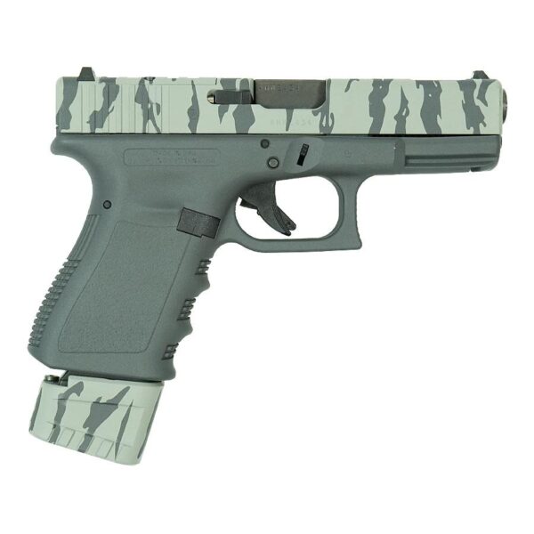 GLUI1950203TSG11 Glock 19 Gen 3 Custom "Sniper Grey/Tiger Stripe Extended Mag" Handgun 9mm Luger 17rd Magazine 4" Ported Barrel