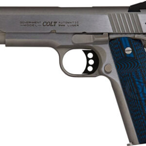 Colt Competition SS 9mm 5in stainless 1911 with G10 blue checkered grips