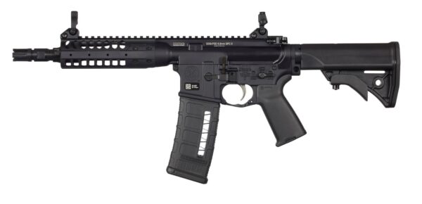 a black rifle with a black barrel