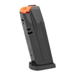 a black and orange gun magazine