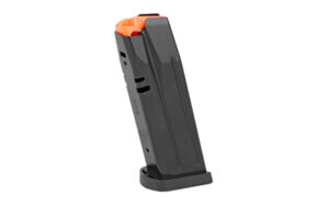 a black and orange gun magazine