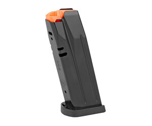 a black and orange gun magazine