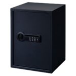 a black safe with a combination lock