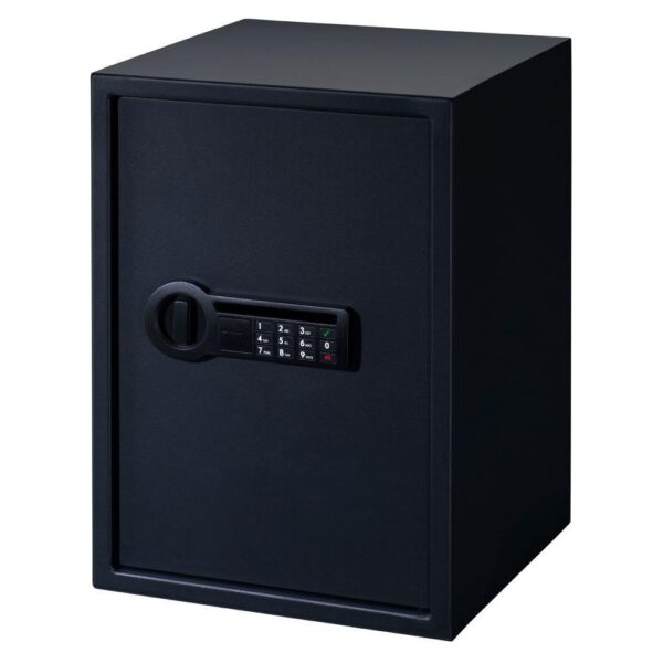 a black safe with a combination lock