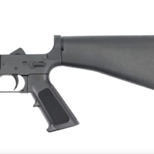 a black rifle with a long black tube