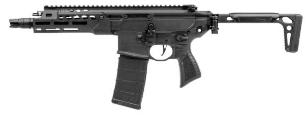 a black gun with a white background