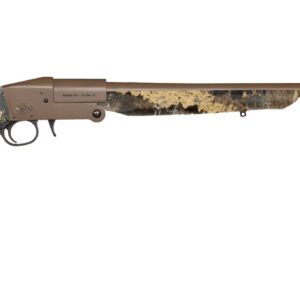 a brown shotgun with a black handle
