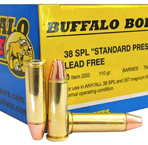 Buffalo Bore Ammunition 20G20 Standard Pressure Strictly Business 38Special 110gr Barnes TAC-XP Lead Free 20 Per Box/12 Case
