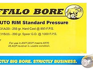 Buffalo Bore Ammunition 31A20 Standard Pressure Strictly Business 45Auto Rim 255gr Hard Cast Flat Nose 20 Per Box/12 Case