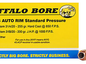Buffalo Bore Ammunition 31B20 Standard Pressure Strictly Business 45Auto Rim 200gr Jacket Hollow Point 20 Per Box/12 Case