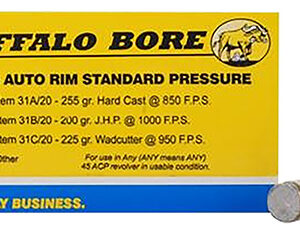 Buffalo Bore Ammunition 31C20 Standard Pressure Strictly Business 45Auto Rim 225gr Wadcutter 20 Per Box/12 Case