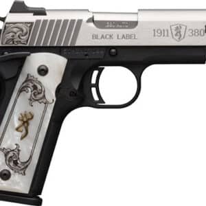 Browning 1911-380 .380 ACP pistol with stainless slide, black alloy frame and white pearl grips