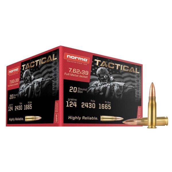 NH295540020 Norma Range & Training Rifle Ammunition 7.62x39 124gr FMJ 2430 fps 20/ct