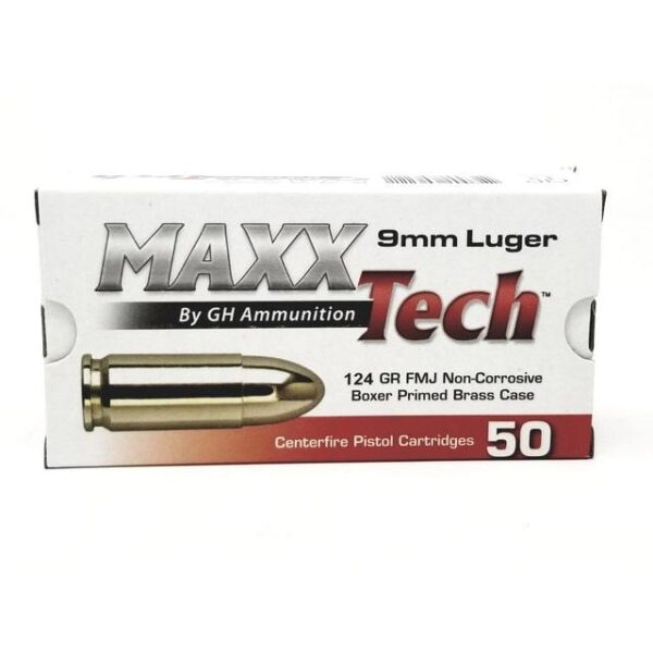 PTGB912B TulAmmo MAXXTech Handgun Ammunition 9mm Luger 124gr FMJ 1126 fps 1000/ct (Case of 20 50/ct Boxes)