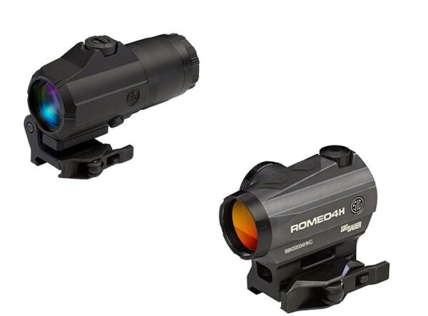 XISORJ43111 Sig Sauer ROMEO4H Red Dot Sight w/QR Mount & Juliet4 4x Magnifier - 1x20mm 2 MOA Ballistic Circle Dot Reticle Black