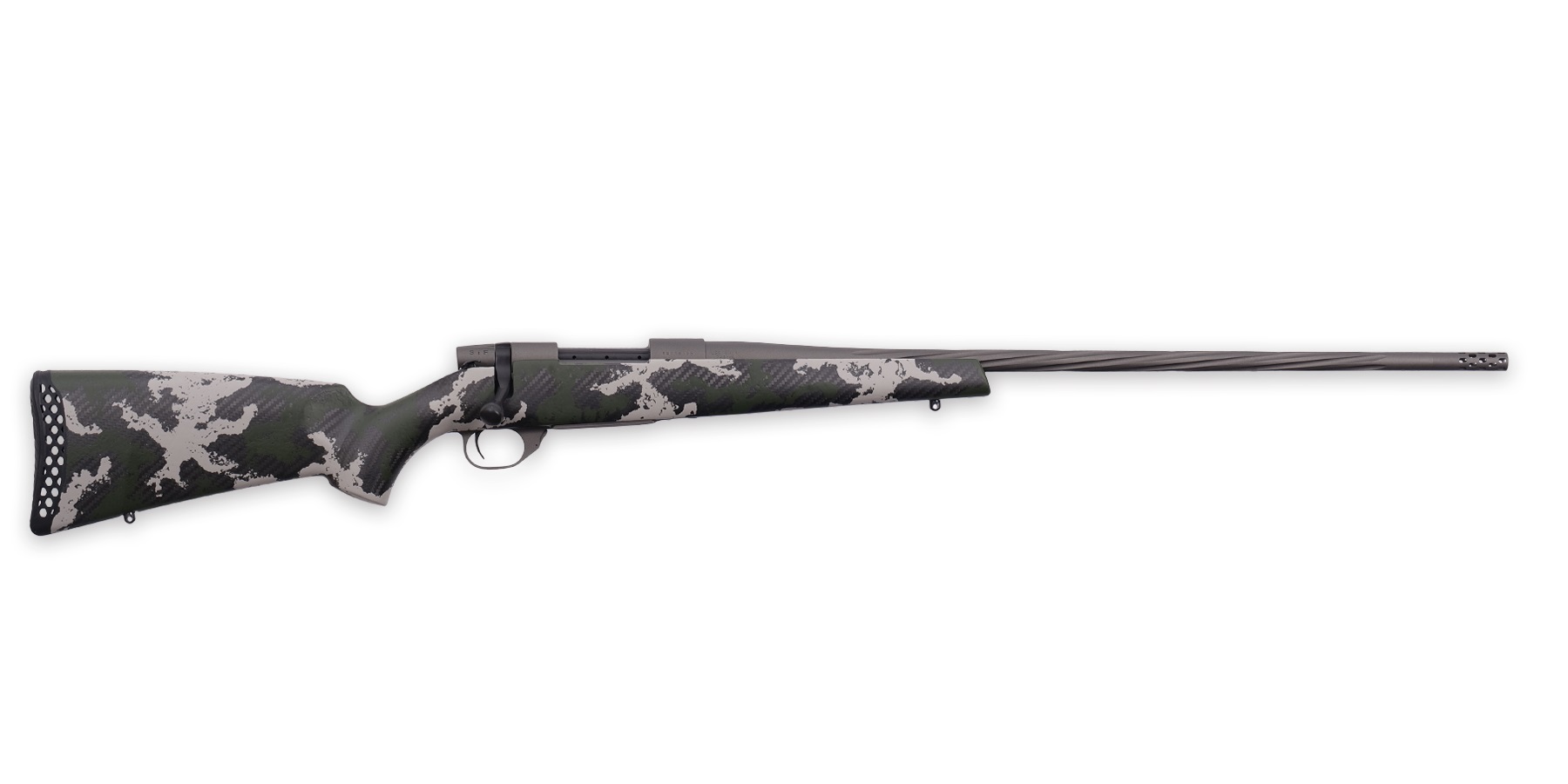 Weatherby Vanguard Talon .308 rifle with Peak 44 Blacktooth carbon fiber stock and Cerakote finish.