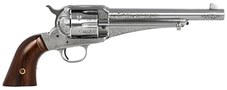 Taylors and Company 1875 Army Outlaw .45 Long Colt revolver with white engraved finish and walnut grips, 7.5 inch barrel