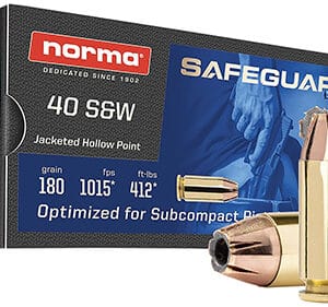 Norma Ammunition 801407727  Safeguard 40S&W 180gr Jacketed Hollow Point 50 Per Box/20 Case