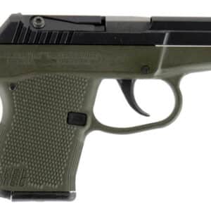 Kel-Tec P32 .32 ACP pistol with blued slide and OD green polymer grips, 2.7" barrel