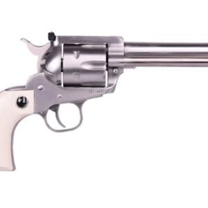 Ruger FlatTop stainless single-action revolver with simulated ivory grips and 5.5 inch barrel