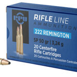 56430 PPU PP222 Standard Rifle 222Rem 50gr Soft Point 20 Per Box/50 Case