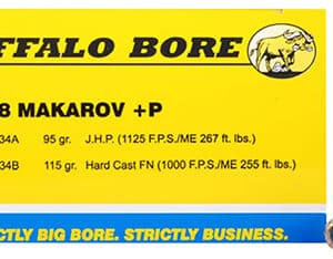Buffalo Bore Ammunition 34A20 Personal Defense Strictly Business 9x18Makarov +P 95gr Jacket Hollow Point 20 Per Box/12 Case