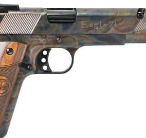 Iver Johnson Eagle XL Ported 10mm pistol with 6-inch ported barrel, case colored finish, and wood grips